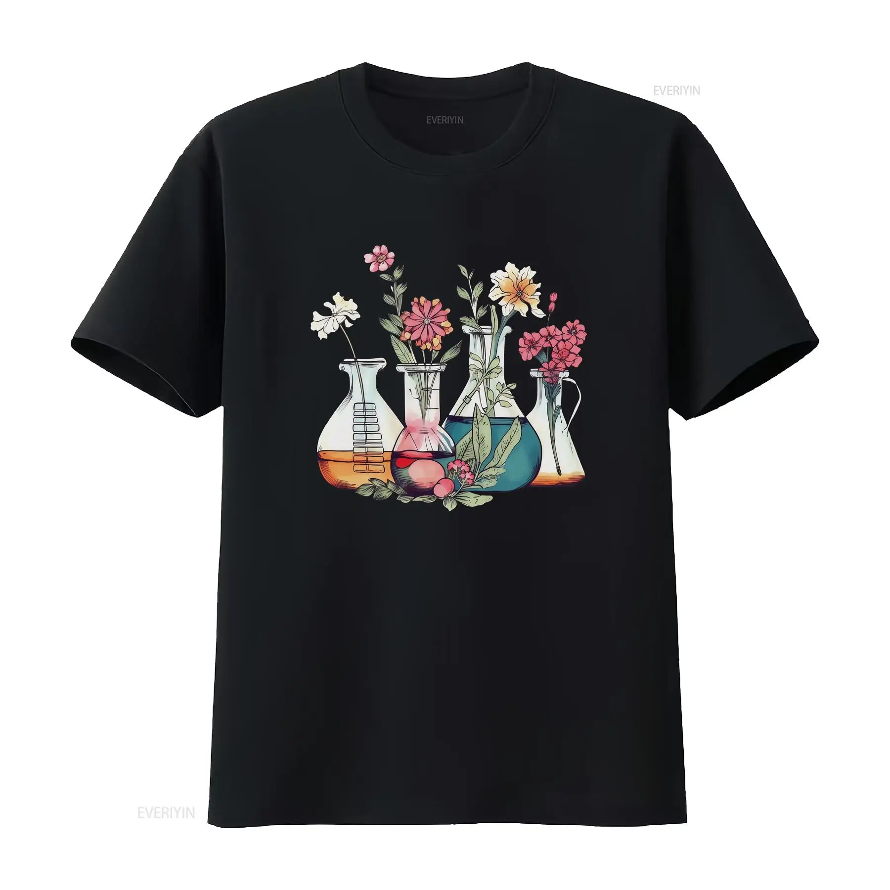 Medical Lab Tech - Camiseta de Laboratório Floral com Beakers,